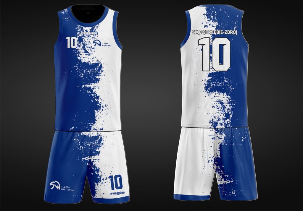 personalizowana odzież sportowa biało niebieska